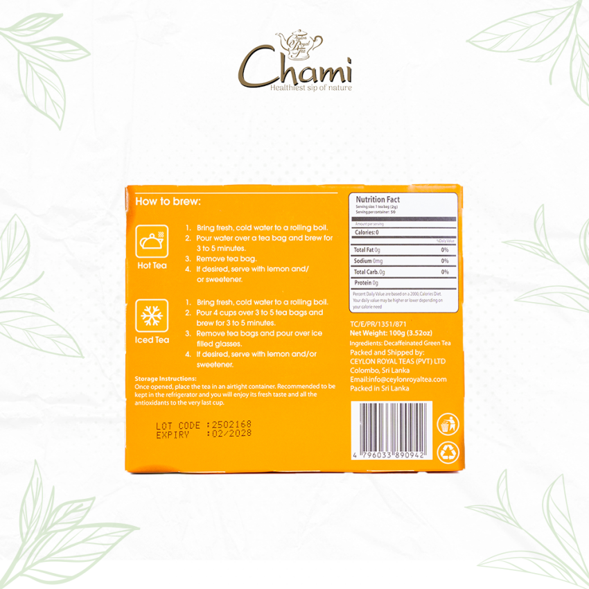 Chami Decaffeinated Green Tea 50E