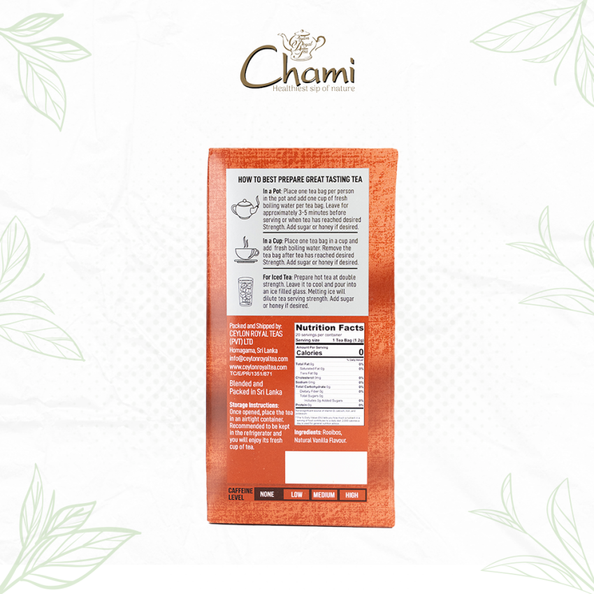 Chami Herbal Flavored & Specialty Tea Vanilla Rooibos Tea Bags