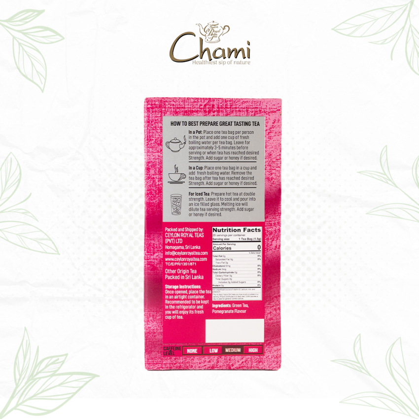 Chami Herbal Flavored & Specialty Tea Pomegranate Green Tea Bags